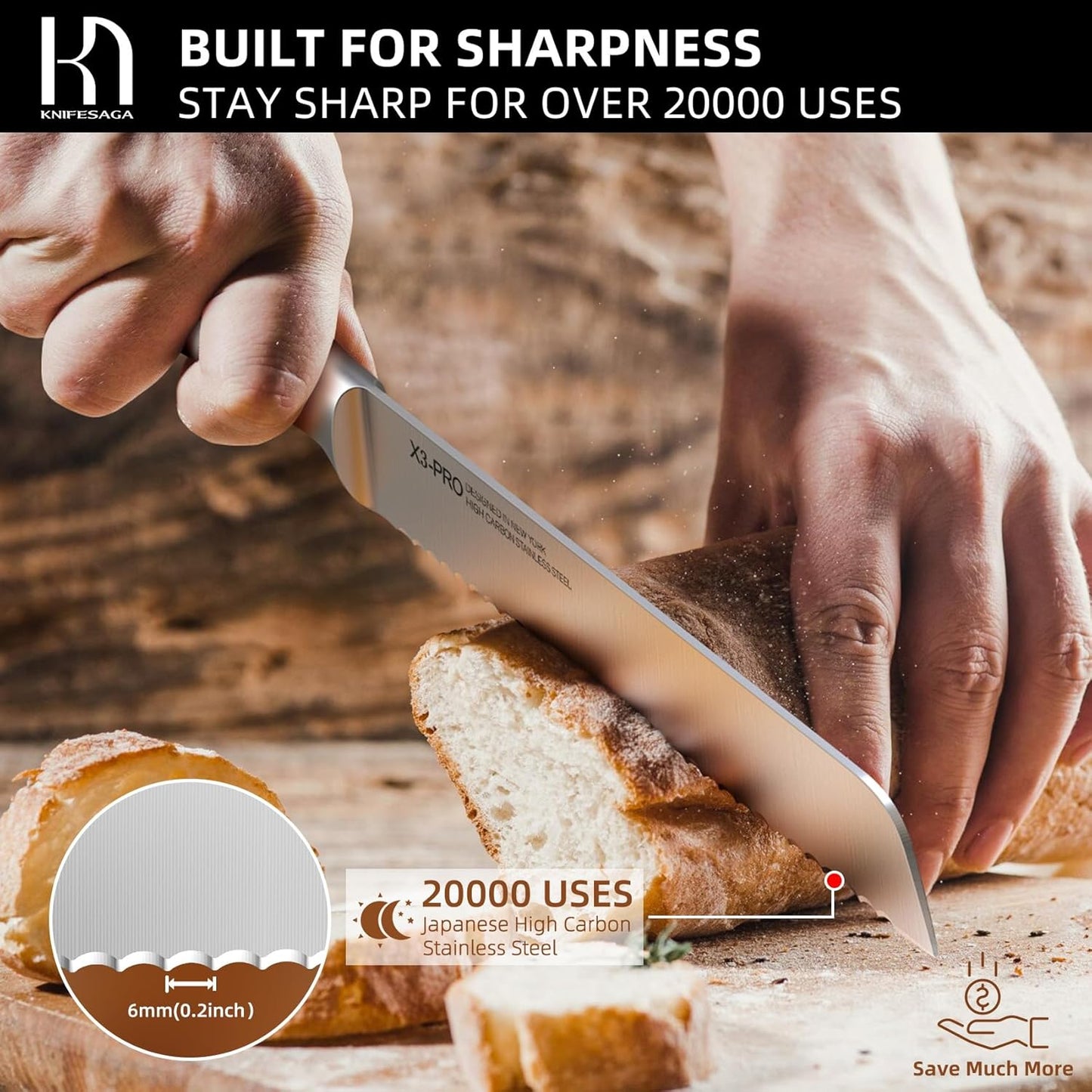 Knifesaga X3 Pro-Bread Knife (White)