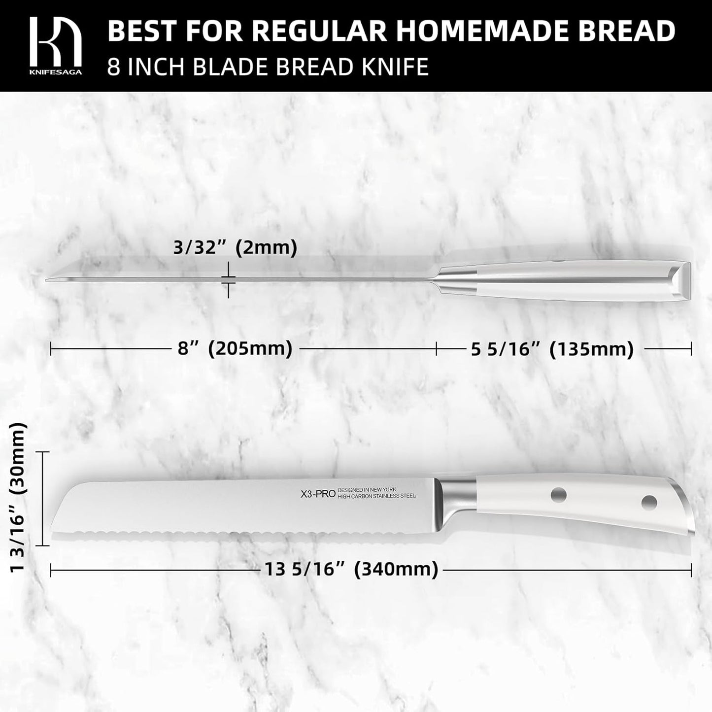 Knifesaga X3 Pro-Bread Knife (White)