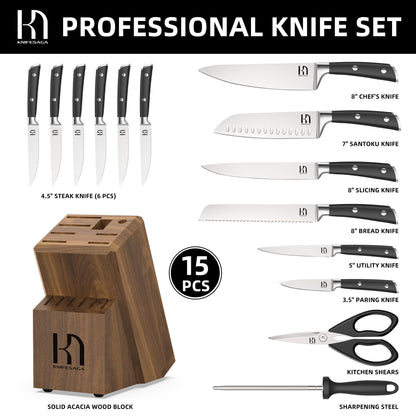 Knifesaga X3 Pro-Knife Set 15 Pcs (Black)