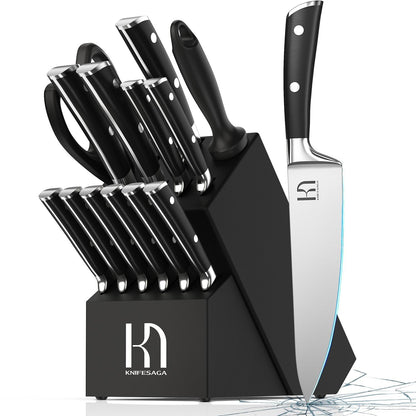 Knifesaga X3S-PRO High Carbon Stainless Steel Kitchen Knife Set Black 15Pcs Black