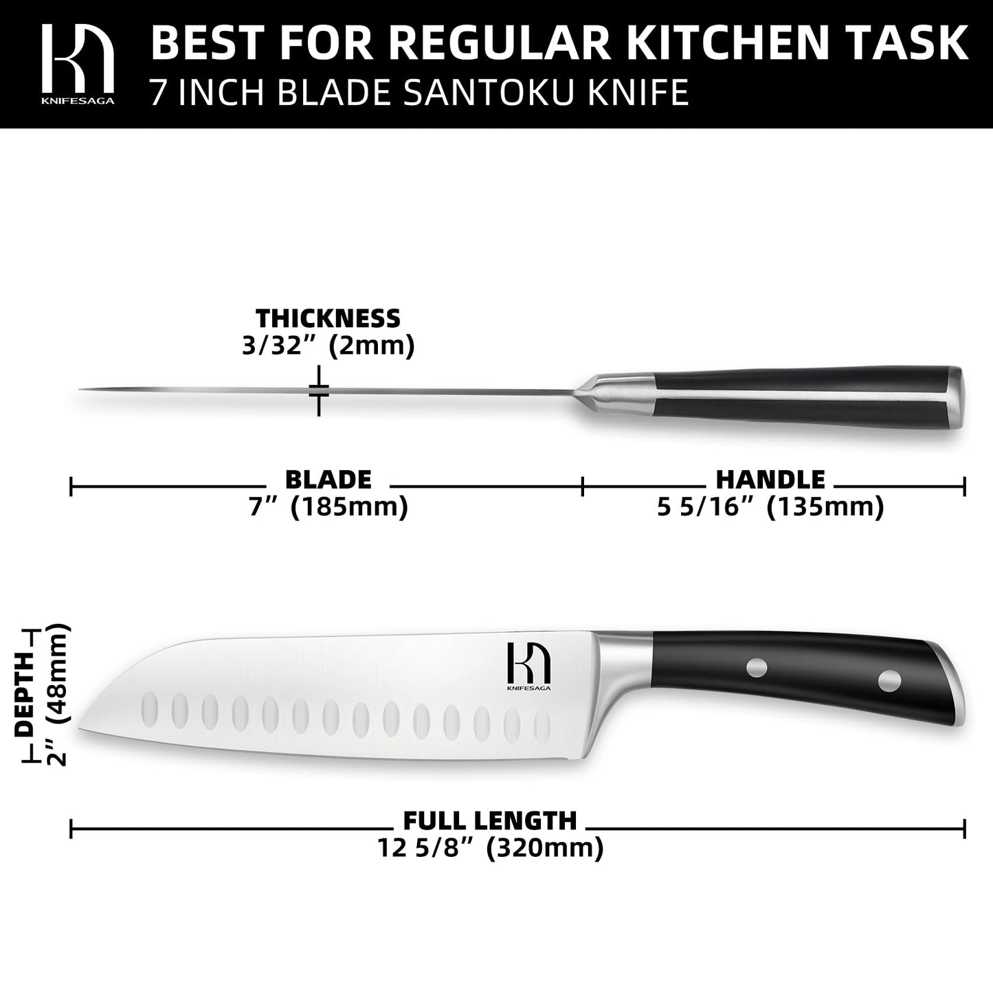 Knifesaga X3 Pro-Santoku Knife (Black)