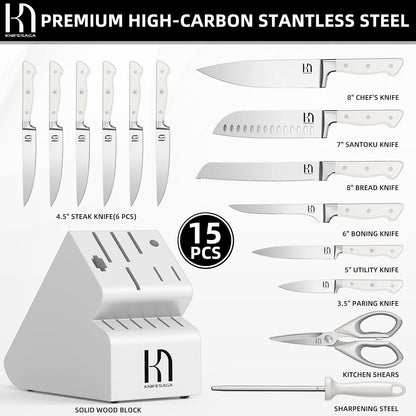 Knifesaga X4 PRO Japanese High Carbon Stainless Steel Knife Set 15pcs (White)