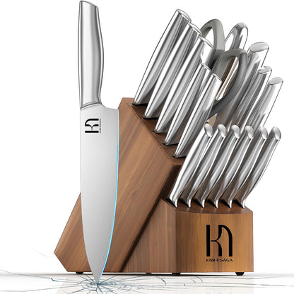 Knifesaga High Carbon Stainless Steel Kitchen Knife Block Sets X3 Pro-Knife Set 17 Pcs Silver