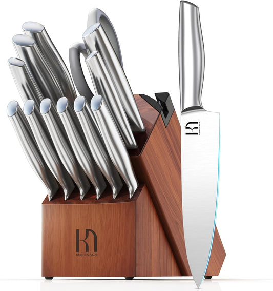 Knifesaga Knife Set Premium, Japanese High Carbon Stainless Steel 14 Pcs Kitchen Knives Block Set