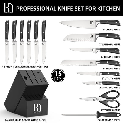 Knifesaga X3S-PRO High Carbon Stainless Steel Kitchen Knife Set Black 15Pcs Black