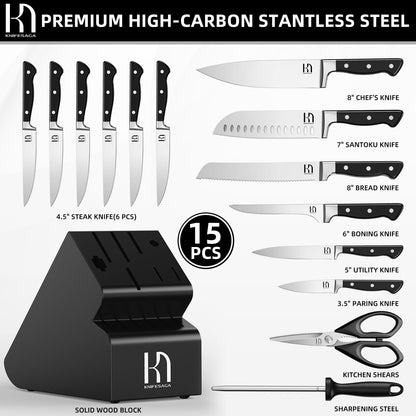 Knifesaga X4 PRO Japanese High Carbon Stainless Steel Knife Set 15pcs Black