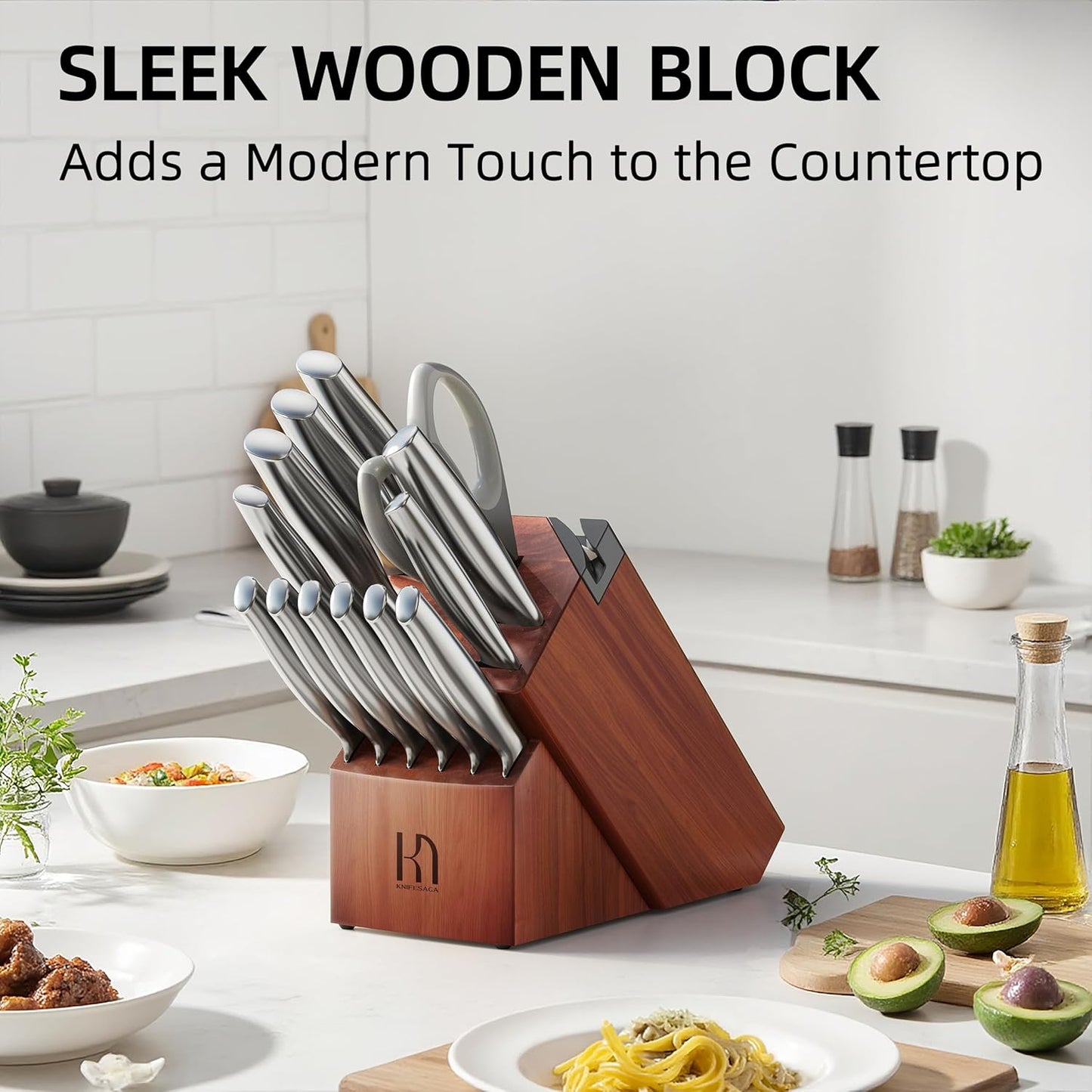 Knifesaga Knife Set Premium, Japanese High Carbon Stainless Steel 14 Pcs Kitchen Knives Block Set