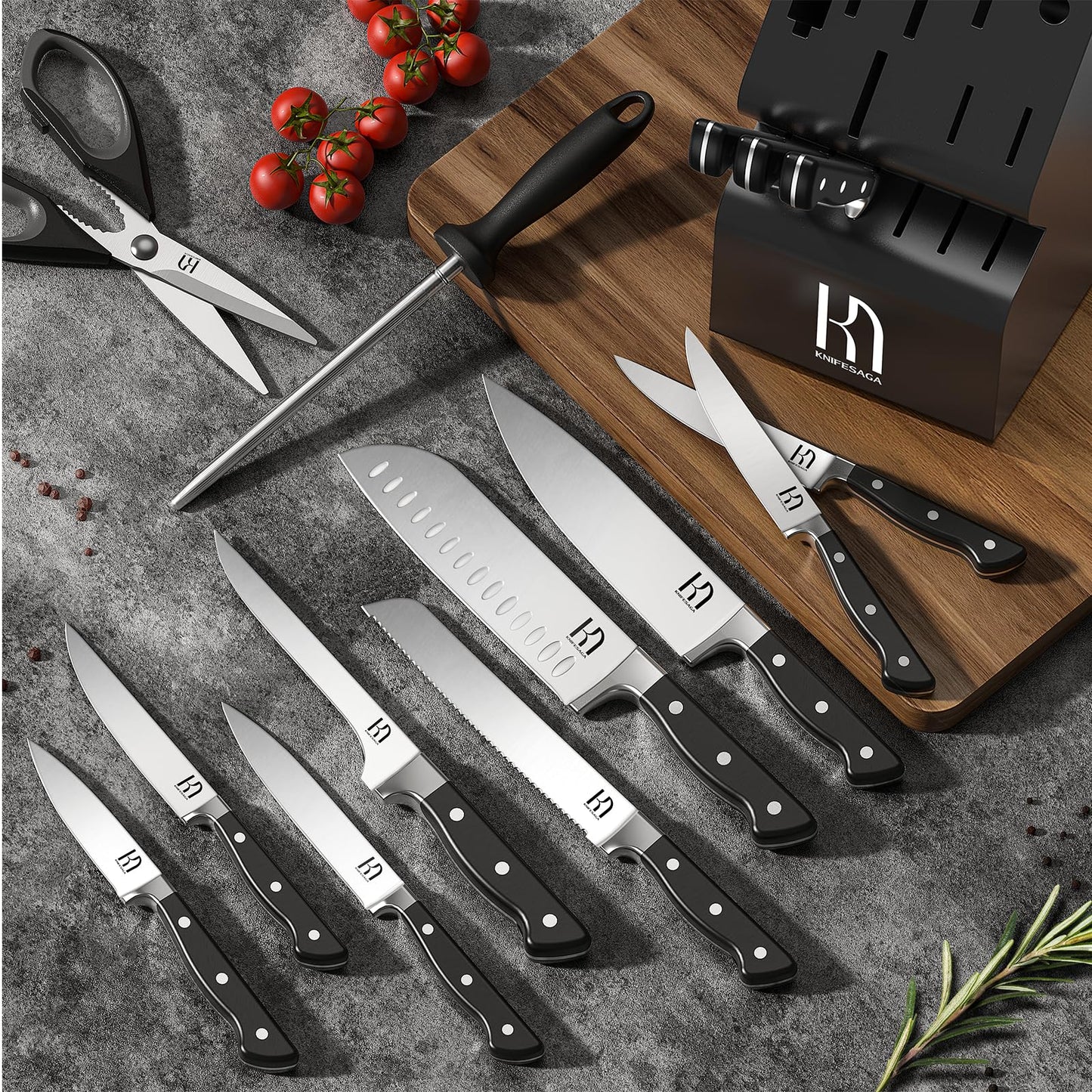 Knifesaga X4 PRO Japanese High Carbon Stainless Steel Knife Set 15pcs Black