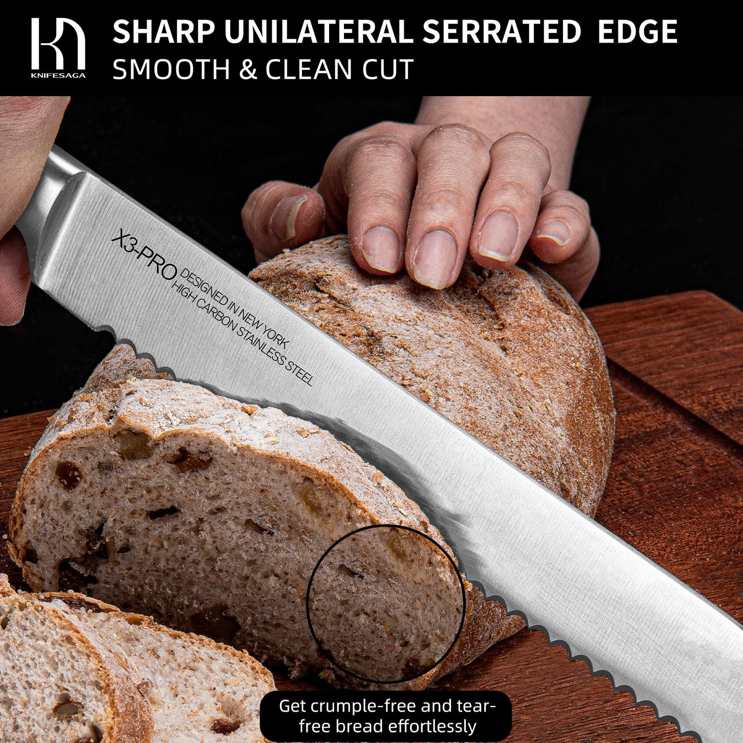 Knifesaga X3 Pro-Bread Knife Black