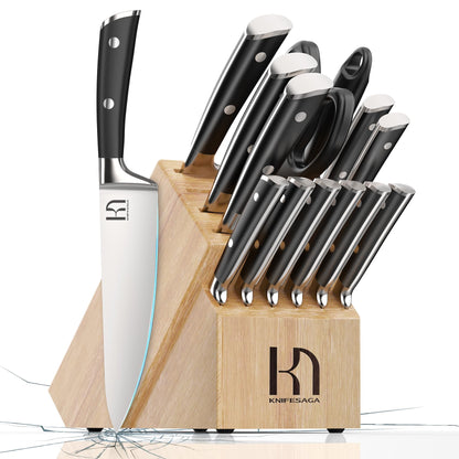 Knifesaga X3 Pro-Knife Set with Natural Wood Block