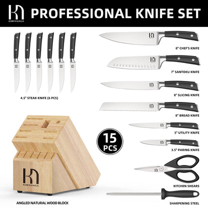 Knifesaga X3 Pro-Knife Set with Natural Wood Block