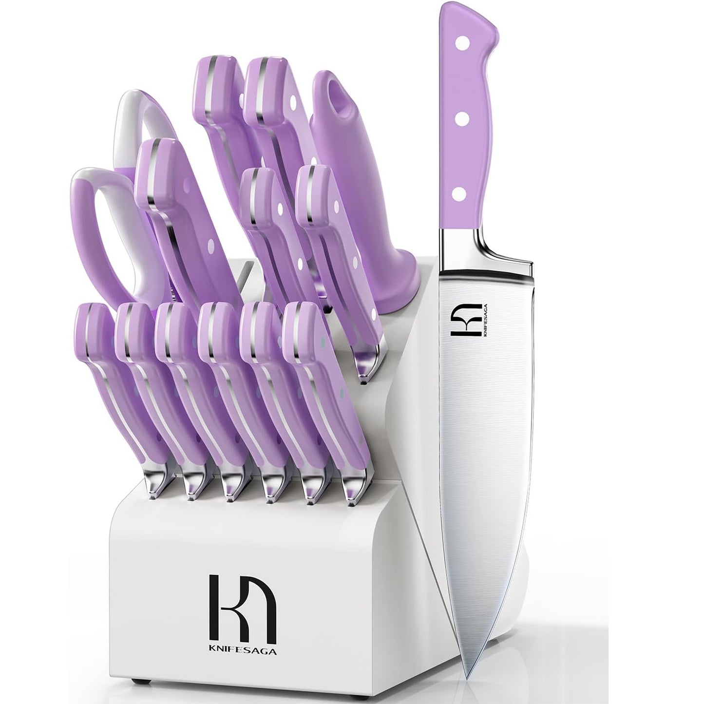 KnifeSaga X4 Pro High Carbon Stainless Steel Kitchen Knife Set 15Pcs (Purple)